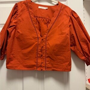 Lush Terracotta Blouse with Scalloped Trim